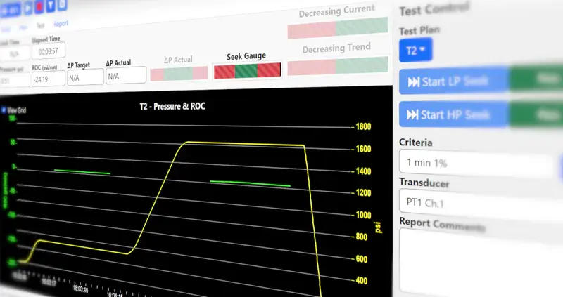 Screenshot of a running pressure test in EZ Chart